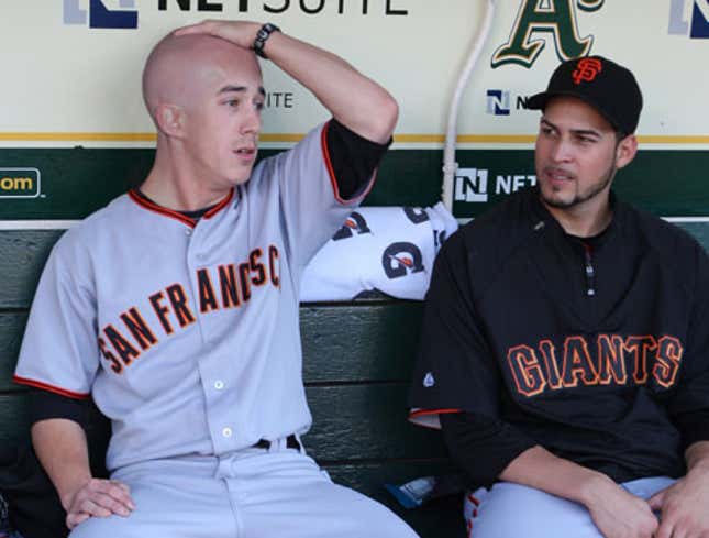 Image for article titled Tim Lincecum Removes Hat, Hair To Wipe Sweat Off Forehead