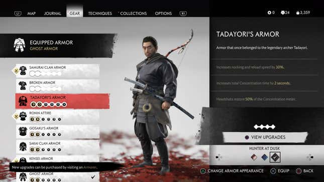 the loadout screen in ghost of tsushima