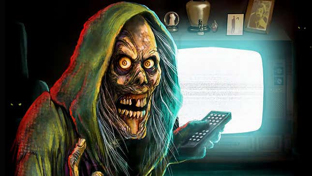 The Creep, who introduces each segment via comic-book pages, fondles the remote in key art from season one of Shudder’s Creepshow.