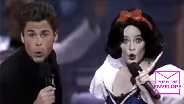 Rob Lowe and Eileen Bowman performing at the 1989 Academy Awards