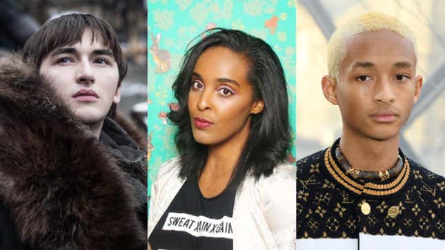(L-R): Isaac Hempstead Wright in Season 8 of Game of Thrones ; Corin Wells ; Jaden Smith attends the Louis Vuitton show as part of the Paris Fashion Week Womenswear Fall/Winter 2019/2020 on March 05, 2019 in Paris, France.