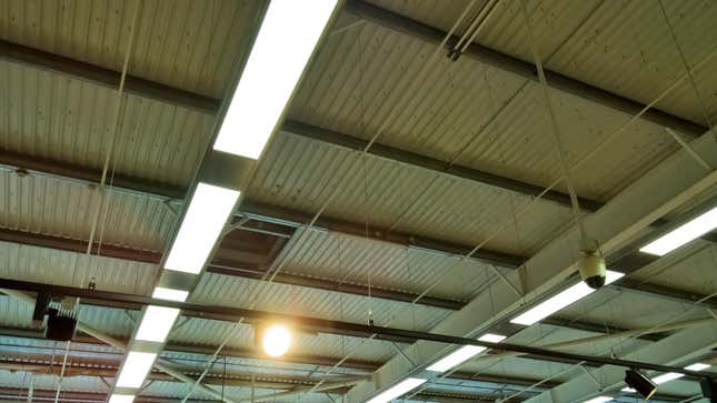 A hatch in the ceiling of a grocery store