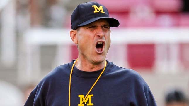 Image for article titled Wild-Eyed Jim Harbaugh Informs Players They Must Kill Their Pregame Meal