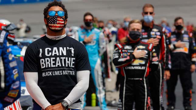 NASCAR driver Bubba Wallace has been outspoken on how his sports can be more inclusive. Image: Getty