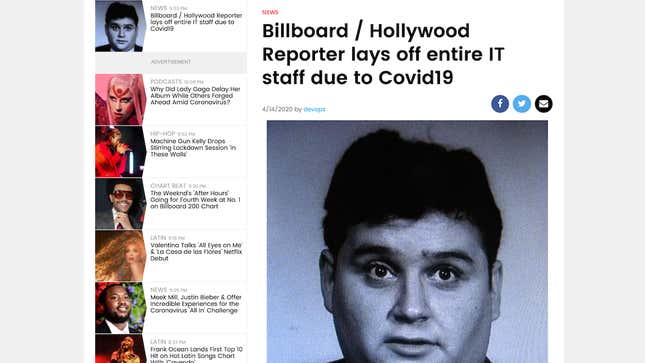 Image for article titled Workers at Hollywood Reporter and Billboard Vandalize Website After Getting Laid Off