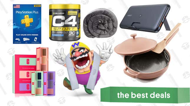Image for article titled Wednesday&#39;s Best Deals: Always Pan, PlayStation Plus, Clinique Sets, Weighted Blanket, Naipo Neck and Back Massager, Aukey Wireless Charging Bank, and More