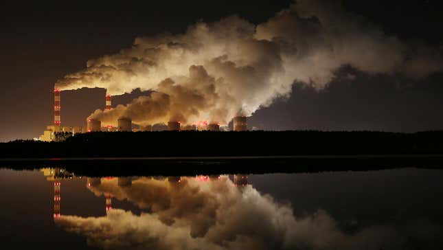 Smoke rises from Europe’s largest lignite power plant in Belchatow, central Poland. 