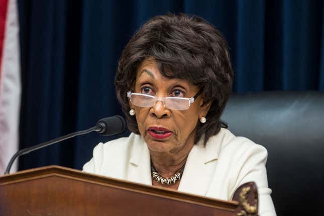 House Financial Services Committee Chairwoman Maxine Waters (D-Calif.) speaks during a House Financial Services Committee Hearing on Capitol Hill on April 9, 2019, in Washington, DC. U.S. Secretary of Treasury Steve Mnuchin is testifying on the state of the international financial system. 