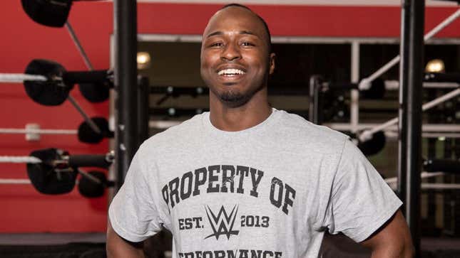 Albert “Jordan Myles” Hardie at the WWE Performance Center during his onboarding as part of the training facility’s February 2019 class. No, that’s not *the* shirt; all new talent at the Performance Center get these.