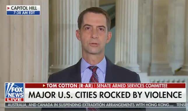 Image for article titled Today in White People 'Trying It': Sen. Tom Cotton Compares Black Lives Matter Protesters to Confederate Traitors