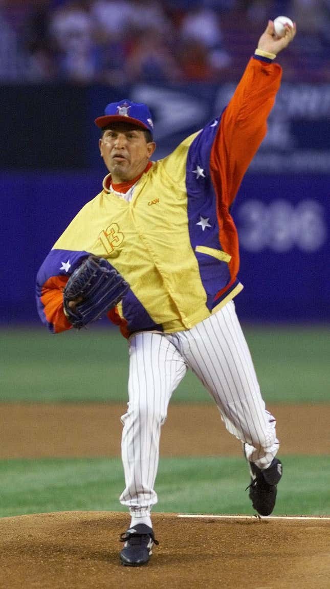 Normal baseball stuff, featuring Hugo Chavez.