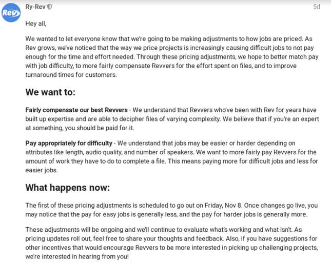 Image for article titled Transcription Platform Rev Slashes Minimum Pay for Workers