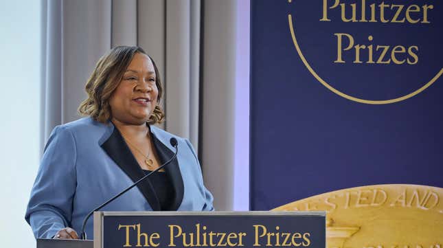 Dana Canedy, the new administrator of The Pulitzer Prizes, makes the announcement of winners Monday, April 15, 2019, in New York.