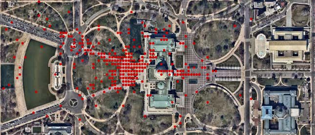 Image for article titled Parler Users Breached Deep Inside U.S. Capitol Building, GPS Data Shows