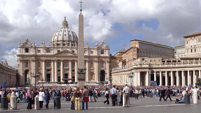 Image for article titled Stunned St. Peter’s Square Crowd Overhears Pope Francis Getting Bitched Out By God