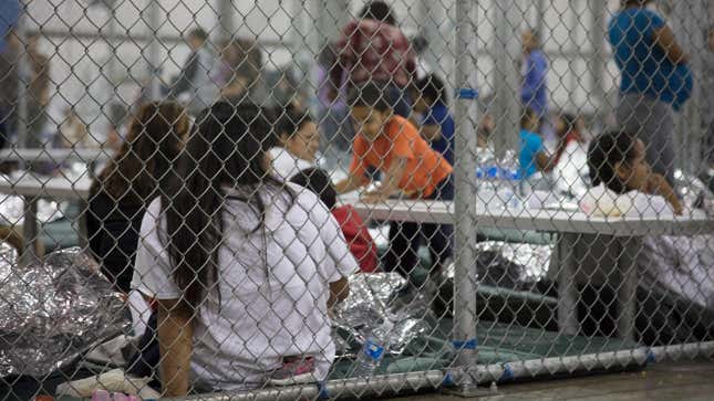 Families in the Customs and Border Protection Central Processing Center in McAllen, Texas a year ago on June 17, 2018