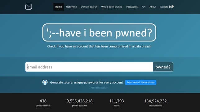 Image for article titled 10 Billion Wrecked Accounts Show Why You Need &#39;Have I Been Pwned&#39;