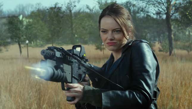 Emma Stone and a big ass gun in Zombieland: Double Tap.