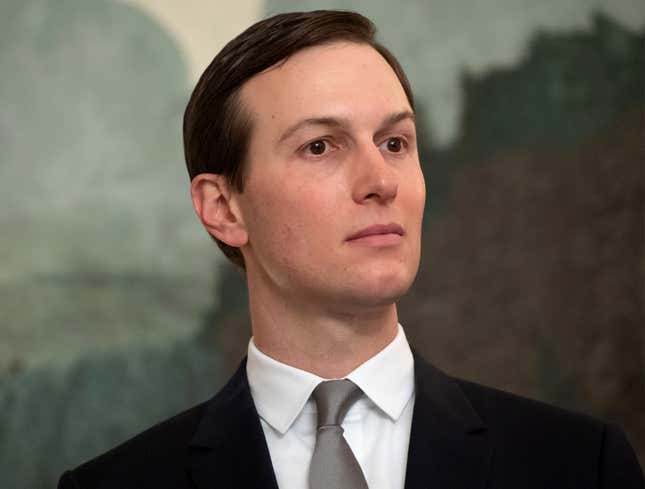 Image for article titled Jared Kushner Claims That Russian Interference Less Damaging To U.S. Democracy Than Saudi Arabia, Nepotism, Israel, Cambridge Analytica, UAE, Illicit Donations, Erik Prince, Bill Barr, And Financial Entanglements