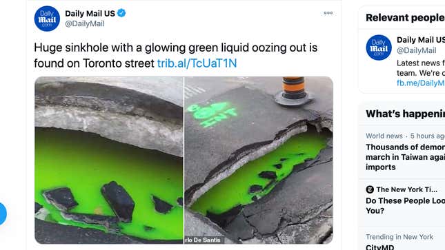 Image for article titled Would You Have Sex With This Sinkhole Oozing Green Slime in Toronto?