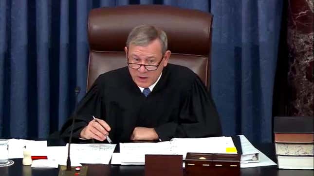 Image for article titled Justice Roberts Sternly Admonishes Impeachment Participants To Remember They’re At Complete Farce Of A Trial