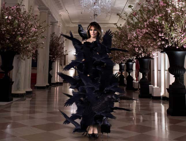 Image for article titled Melania Trump Hosts State Dinner In Stunning Black Shroud Of Shrieking Crows