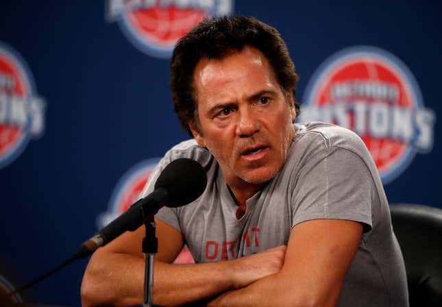 Detroit Pistons owner Tom Gores talks with the media prior to their home opener against the Orlando Magic at the Palace of Auburn Hills on October 28, 2016 in Auburn Hills, Michigan.