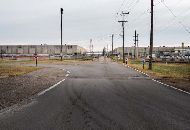 The view from Perimeter Road, which wraps around the entire Portsmouth Gaseous Diffusion Plant, and also can take visitors to Elizabeth Lamerson’s home.