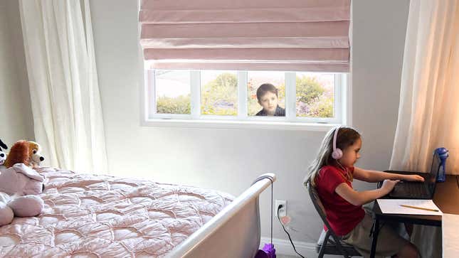Image for article titled Students Without Internet Access To Attend Remotely By Peering Through Home Window Of Wealthier Classmate