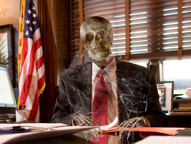 Image for article titled Cobweb-Covered Skeleton Gripping Senate Desk Expected To Seek 15th Term