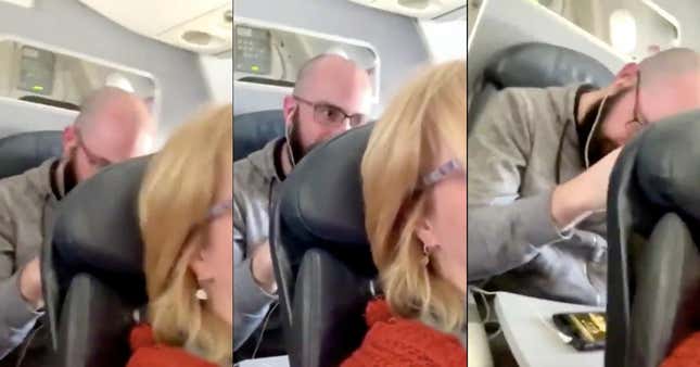 Imagen para el artículo titulado Un hombre en la última fila del avión hace lo que nunca deberías hacer si alguien reclina el asiento delantero
