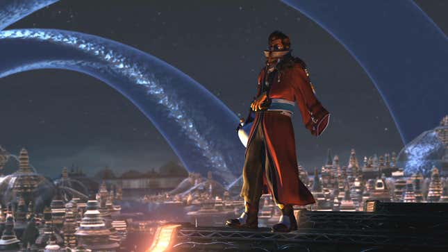 Auron looks over the city of Spira as it is being ruined.