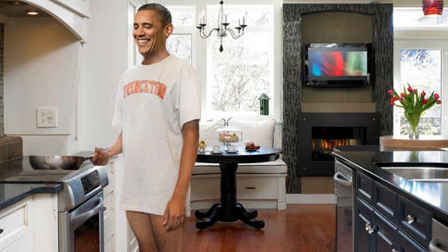 Image for article titled Obama Up Early Cooking Breakfast In One Of Michelle&#39;s Extra Long T-Shirts