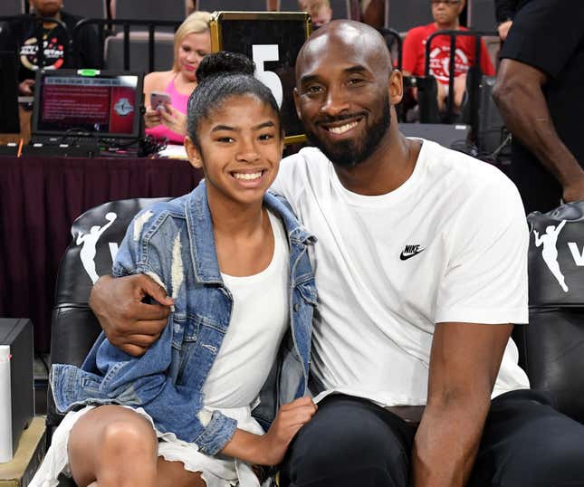 Gianna Bryant and her father, former NBA player Kobe Bryant, attend the WNBA All-Star Game 2019 at the Mandalay Bay Events Center on July 27, 2019, in Las Vegas.