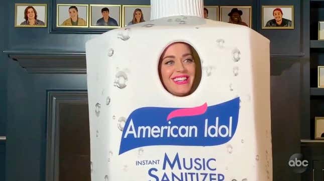 Image for article titled Katy Perry Gives Earnest Career Advice While Dressed as Hand Sanitizer