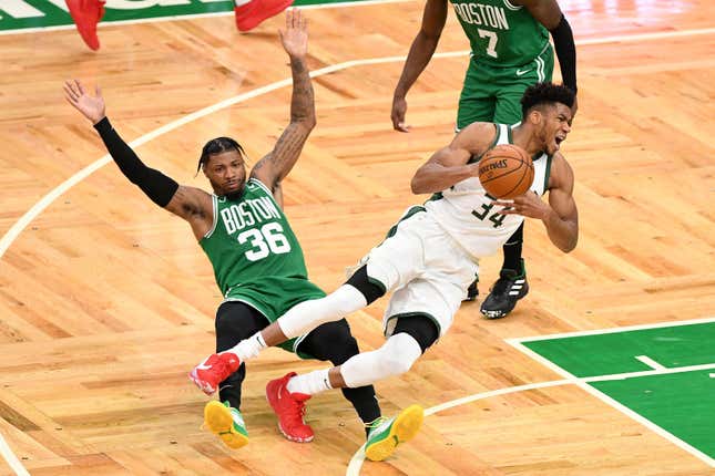 What was that about flopping, Marcus Smart?