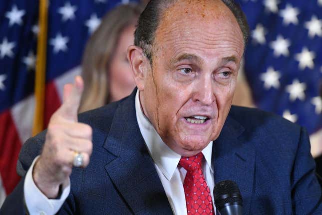 Image for article titled Either Rudy Giuliani Uses Bigen, or His Human Skin Glue Is Melting. Either Way, I&#39;ve Got Questions
