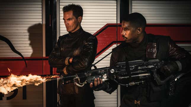 Guy Montag (Michael B. Jordan) burns some books. Or maybe a bird. There are birds in this.