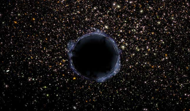 Interpretación artística de un agujero negro en un cluster estelar. 