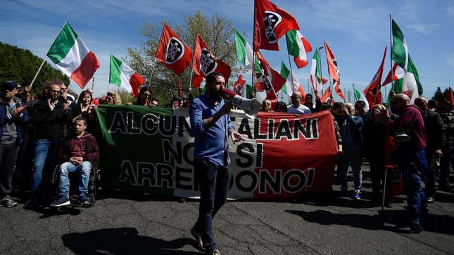 Casapound activists protesting earlier this year in Rome.