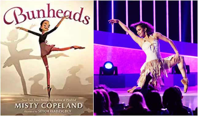 The cover of Misty Copeland’s Bunheads; Copeland performs onstage during the 62nd Annual GRAMMY Awards on January 28, 2020, in Los Angeles.