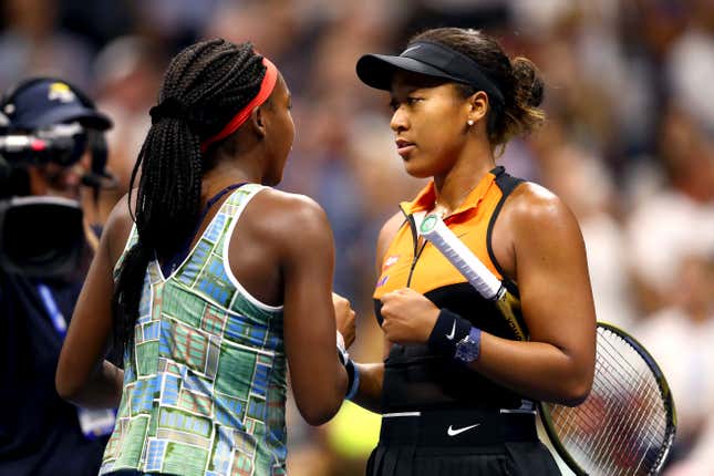Image for article titled A Master Class in Sisterhood: Naomi Osaka and Coco Gauff Shine in Post-Match Moment