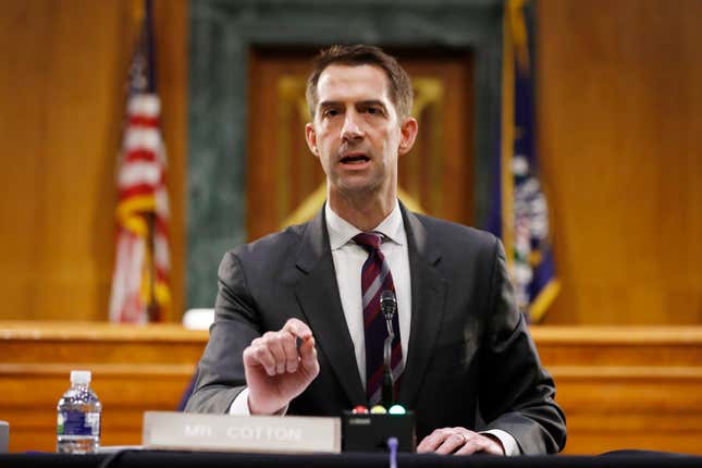 Image for article titled GOP Sen. Tom Cotton Wants to Ban the 1619 Project From Being Taught in Schools