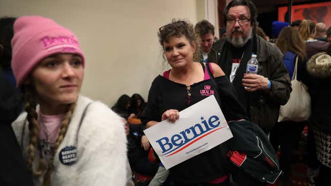 People leave the caucus night party of Democratic presidential candidate Sen. Bernie Sanders (I-VT) after the results of the caucus were delayed on February 03, 2020 in Des Moines, Iowa. 