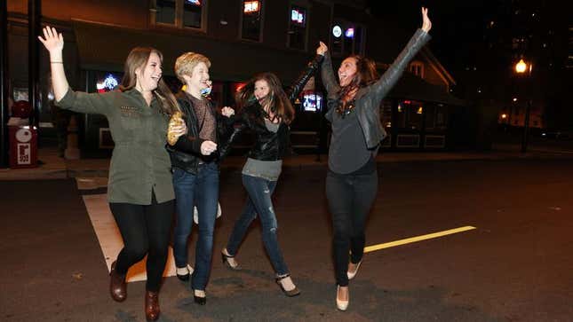 Image for article titled Drunk Women Find Their Run Across Busy Street Hilarious