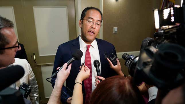 U.S. Rep. Will Hurd, R-Texas, speaks with members of the press during his election night victory party, Tuesday, Nov. 6, 2018, in San Antonio.