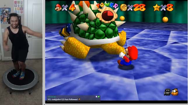 Image for article titled YouTuber Uses Kinect Mod To Play Mario 64 With A Trampoline