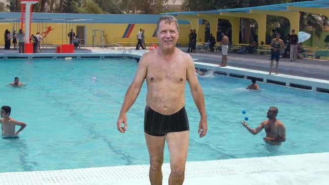 Image for article titled Man Wearing Low-Cut Swimsuit As Though Public Pool A Sun-Kissed Sardinian Cove