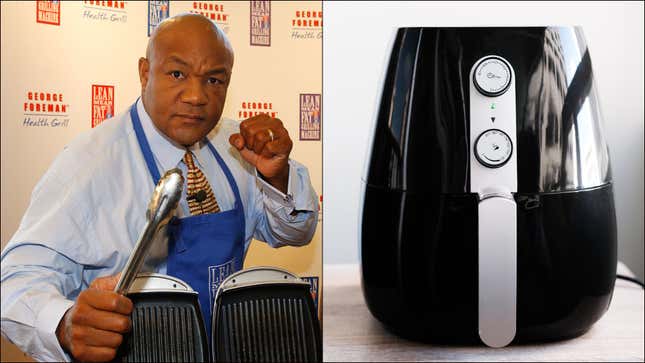 George Foreman and a George Foreman Grill, an air fryer