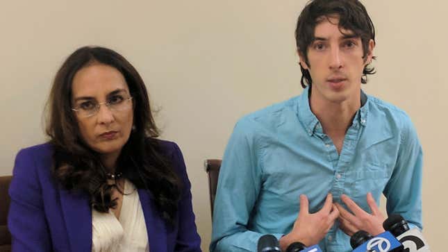 Fired Google engineer James Damore, right, and his lawyer Harmeet Dhillon, left, who is still working on the case.